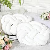 Sintuff Set of 2 Velvet Knot Pillow Ball 14 x 16 Inch Soft Decorative Knotted Throw Pillow for Christmas Thanksgiving Couch Home Sofa Bedroom Decor to Add Comfort and Style(White)