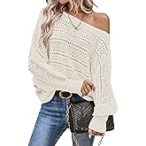 EVALESS Women's Crochet Boat Neck Long Sleeve Loose Fit Sweaters Fall Winter Clothes for Women Fashion 2025