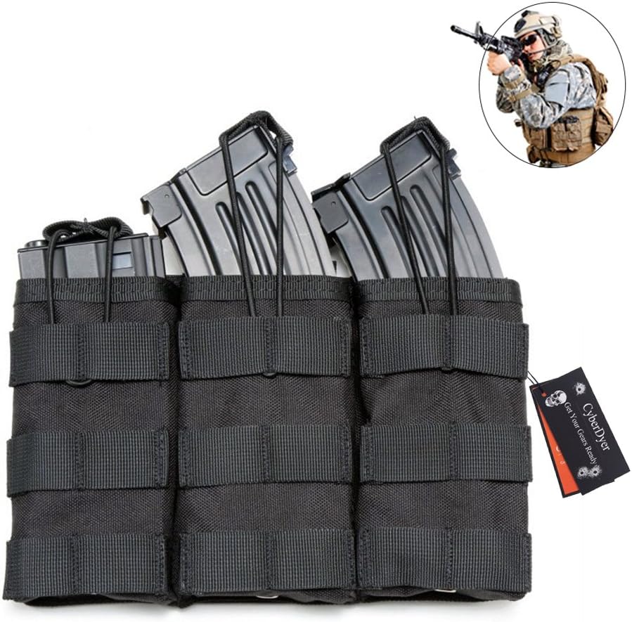 CyberDyer Tactical Triple M4 M16 AR-15 Mag Pouch Open-Top Molle Magazine Stacker