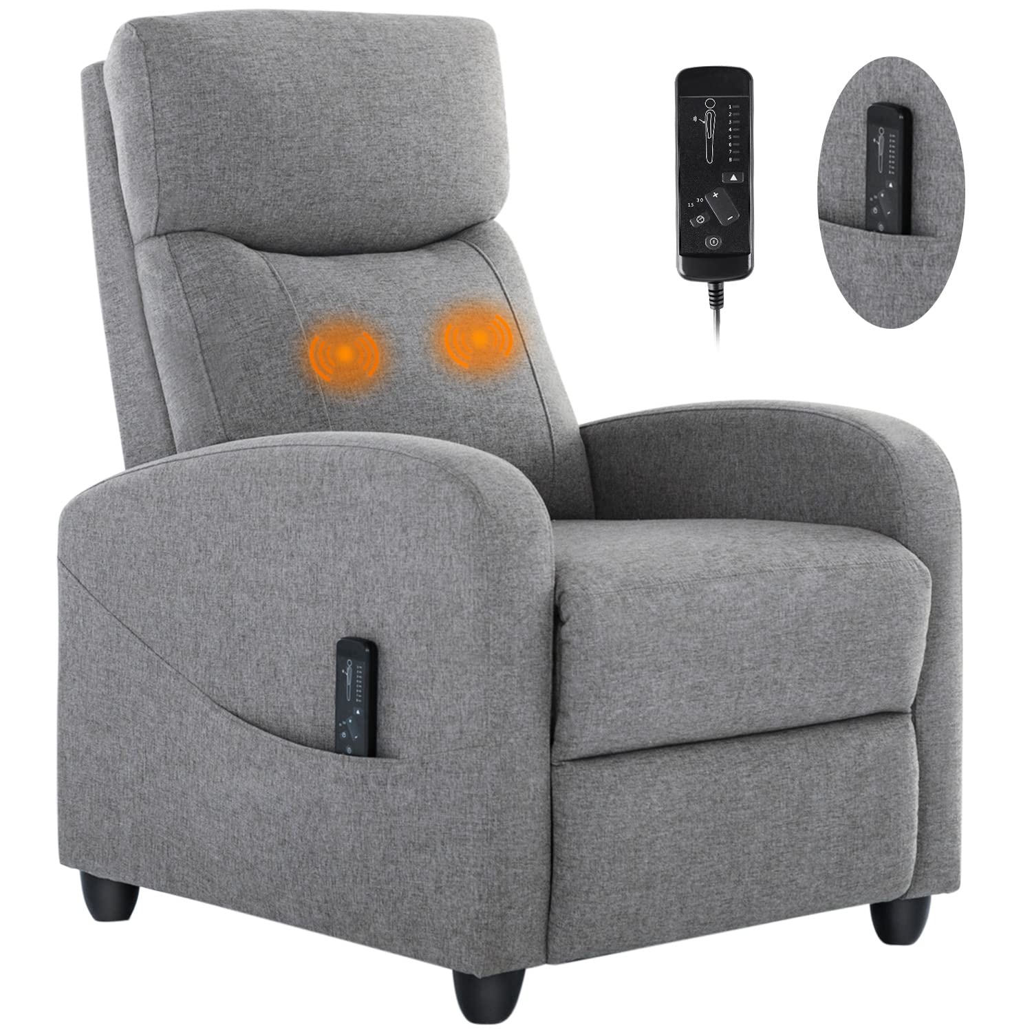 Photo 1 of ***PARTS ONLY***
ZUNMOS Living Room Massage Single Fabric Sofa Adjustable Theater Padded Seat Backrest Winback Modern Recliner Bedroom Chair for Adults (Grey), 27.17Dx34.25Wx38.58H, (VA-21MGY)