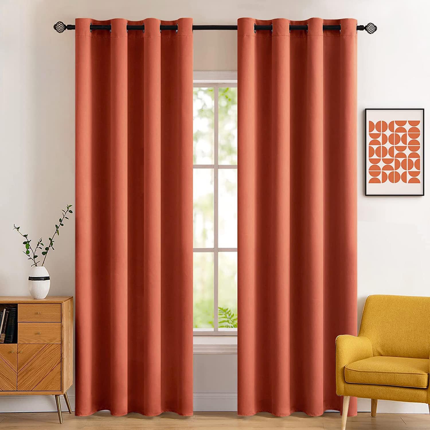 Photo 1 of MIULEE Room Darkening Curtains Thermal Insulated Rust Terracotta Drapes Window Treatment Grommet Top Light Blocking Blackout Curtain for Fall Living Room/Bedroom 2 Panels 52 x 84 inch Burnt Orange