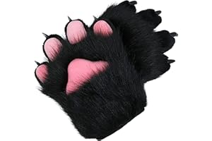 BNLIDES Cosplay Animal Cat Wolf Dog Fox Paws Claws Gloves Fursuit Paws Accessories for Adults (Black)