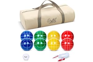 VSSAL Bocce Ball Set Regulation Size and Weight for Professional Tournament, Backyard, Beach, Lawn Game with 8 Resin Bocci Balls, Pallino, Measuring Rope, Carrying Bag