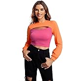 Milumia Women's Cow Print Cut Out Front Crop Top Mock Neck Long Sleeve Tee T Shirts Pink Rib Knit Small