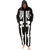Takuvan Skeleton Onesie Adult Men Costume Halloween Pajamas Plus Size Cozy Jumpsuit Unisex Outfit for Men’s Cosplay Party