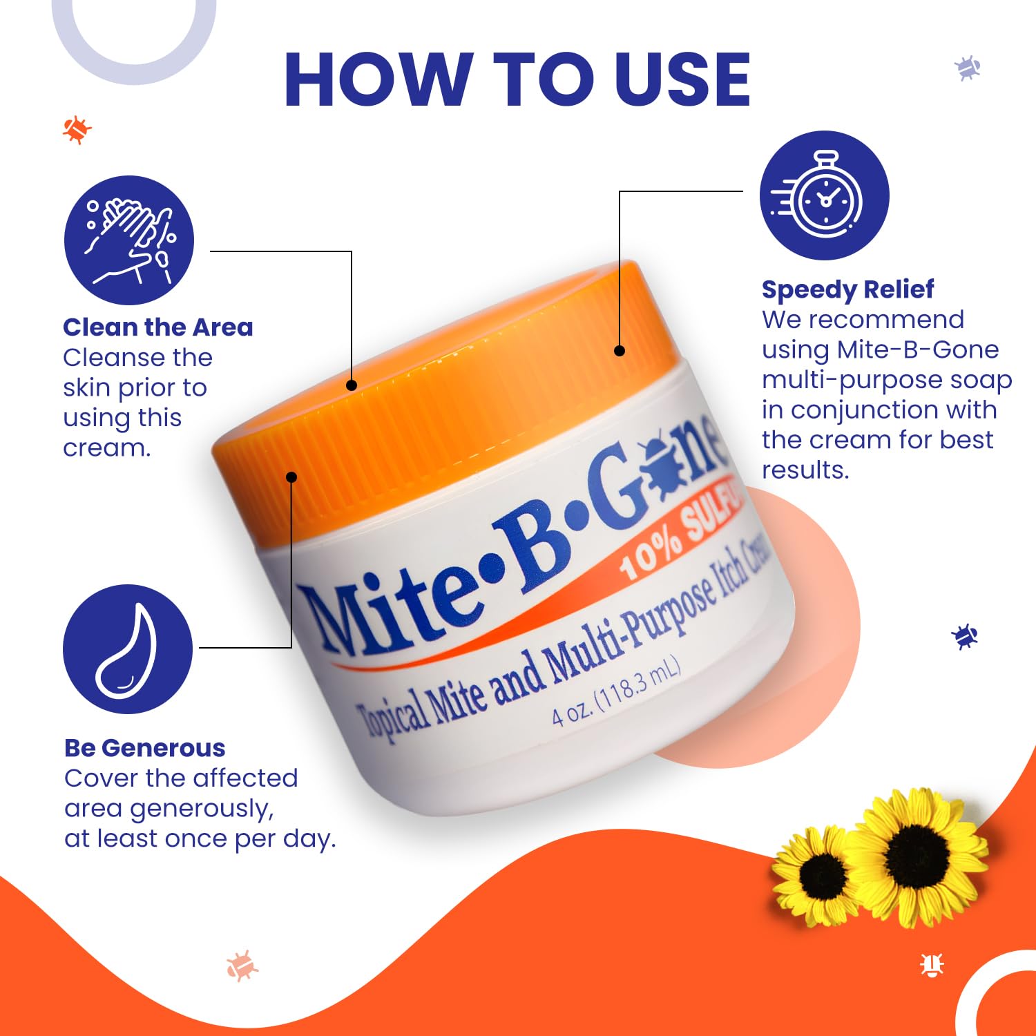 Mite Cream & Bite Relief - 10% Natural Blend Sulfur Cream for Multi-Purpose Bites, Redness, Itching, & Irritation | Safe for Kids and Adults | Fast & Effective for All Skin Types| 4 oz