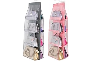 AARAINBOW 2 Packs Hanging Handbag Purse Organizer for Closet, Womens Purse Storage Organizers, Hand Bag Organizer Holder 8 Pockets Space Saving, 46 L x 13.8W (C-Gray Pink)