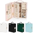 Enthralite Travel Jewelry Case, Essentials for vacation, Portable Bangle Box with Mirror, PU Leather Small Watch Organizer for Rings, Earrings, Necklaces, Bracelets (Light Pink)