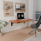 IAE Wall Mounted Folding Table with Pine Wood,24" x 14"Floating Wall Desk | Laundry Folding Table with Shelf Brackets,Fold Down Desk Shelf,Fold Workbench for Apartments,Home,Laundry Room,Kitchen,Teak