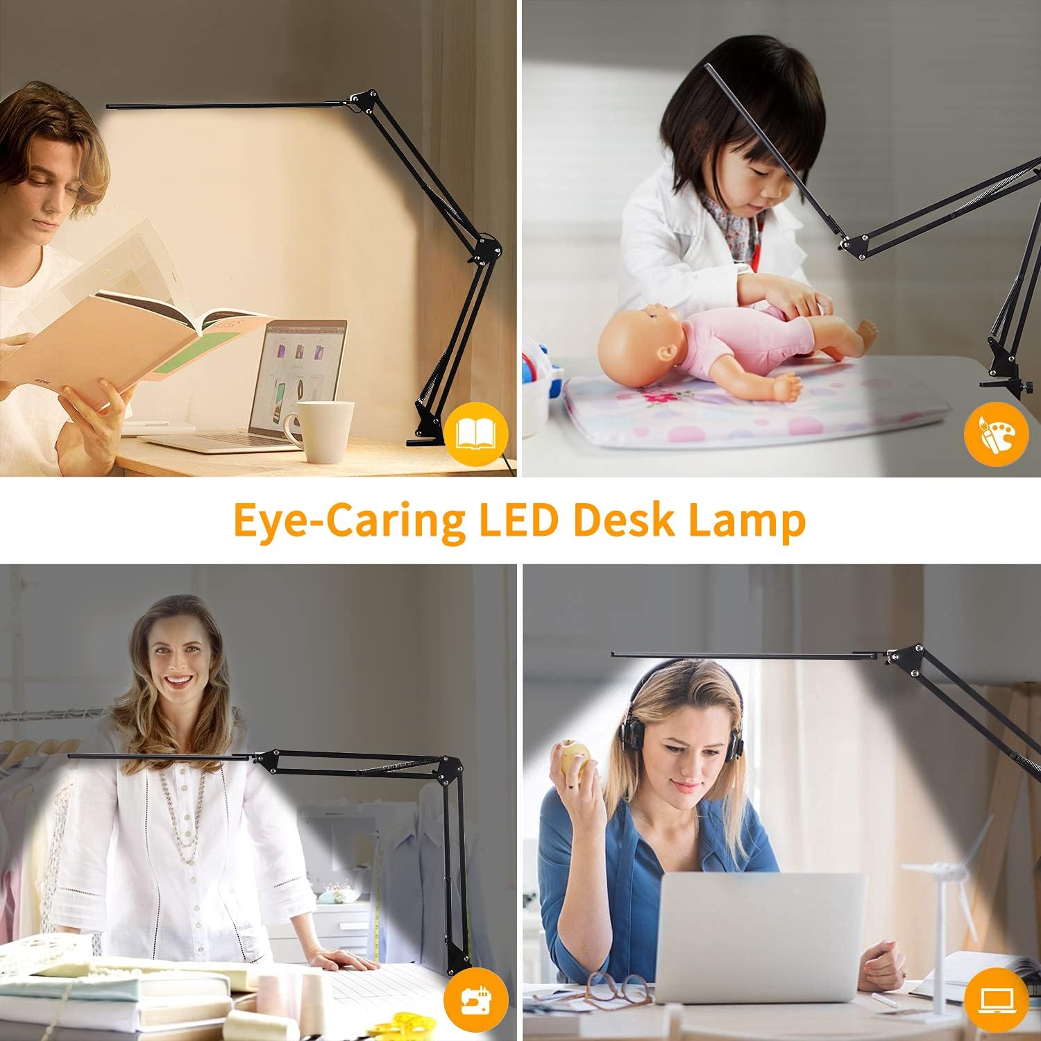 LED Desk Lamp, Adjustable Swing Arm Table Lamp with Clamp, Eye-Caring Architect Desk Light, Dimmable Lamp for Home Office with USB, 3 Lighting Modes with 10 Brightness Levels, 12W - - 