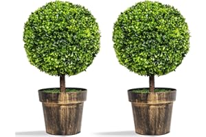 Goplus 22" Tall Artificial Boxwood Topiary Ball Tree, 2 Pack Faux Round Shrubs Bushes Decoration, Fake Potted Plants for Front Porch Indoor Outdoor Home Decor