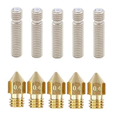 IZOKEE 5 Stück 0,4mm 3D Drucker Extruder Düse Druckköpfe mit 5 Stück Teflon Düsenhals Throat für MK8 MakerBot RepRap (M6*26mm