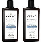 Cremo Thickening Shampoo for Men, Juniper &amp; Eucalyptus, 16 Fl Oz (2 Pack) | Cleansing mens shampoo, Boosts fine and thinning hair, Fresh scent, Barber grade formula