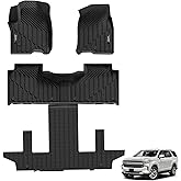 3W Floor Mats Fit for 2021 2022 2023 2025 2026 Chevy Suburban/GMC Yukon XL/Cadillac Escalade ESV 7 Seat, TPE All Weather Custom Fit Car Accessories Full Set Car Liners for Bucket Seat