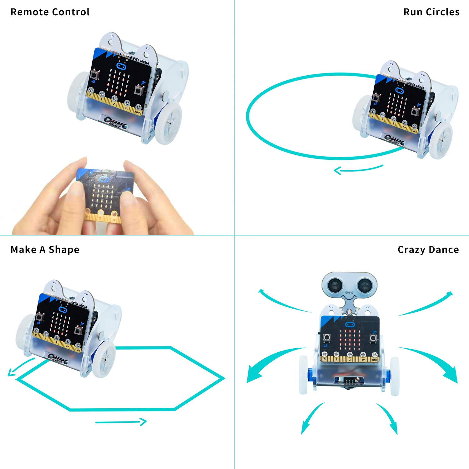 ELECFREAKS microbit Ring:bit Car Kit BBC Micro:bit Car, DIY Programmable Robot Kit for STEM Educational Project, Micro:bit Coding Starter car kit with Wiki Tutorial(Without Micro:bit)