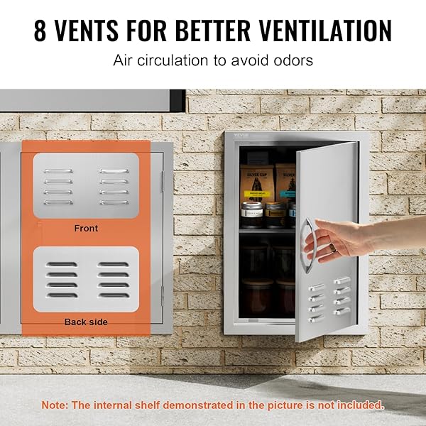 VEVOR BBQ ACCESS DOOR, 17W X 24H INCH SINGLE OUTDOOR KITCHEN DOOR, STAINLESS STEEL FLUSH MOUNT DOOR, WALL VERTICAL DOOR WITH HANDLE, VENTS AND HOOK, FOR BBQ ISLAND, GRILLING STATION, OUTSIDE CABINET