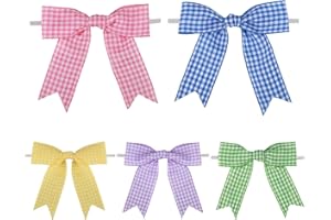 50 Pcs 3 Inches Gingham Ribbon Twist Tie Bows Pink/Purple/Blue/Yellow/Green Buffalo Check Ribbon Pretied Premade Craft for Gi