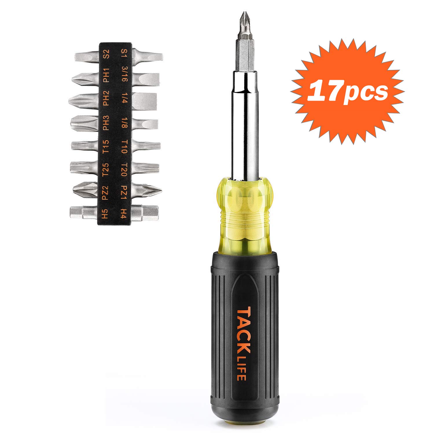 Screwdriver and Nut Driver,16-in-1 Interchangeable Screwdriver Set Tacklife Multi-Tool, CA+TPR Handle S2 Alloy Steel-HSS3A