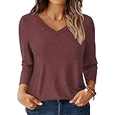 GKBK Womens Tops 3/4 Sleeve Shirts V Neck Casual Blouses Basic Loose Fit Pullover Tshirts