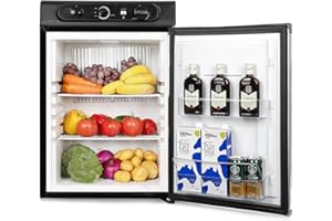 Mojgar 12 Volt RV Refrigerator, 110 Volt/12 V/LPG 3-Way Propane Refrigerator, 2.1 cu.ft. Silent Compact RV Refrigerator, Camper Gas Refrigerator for Outdoor RVs/Garages/Trucks
