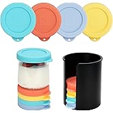 8 Pack Silicone Yogurt Lids Fit for Oui Yogurt Jars with Jar Lid Organizer, Leakproof and Reusable Jar Covers, Perfect for Yogurt Oatmeal Pudding, Dishwasher Freezer Microwave Safe(Jars NOT Included)