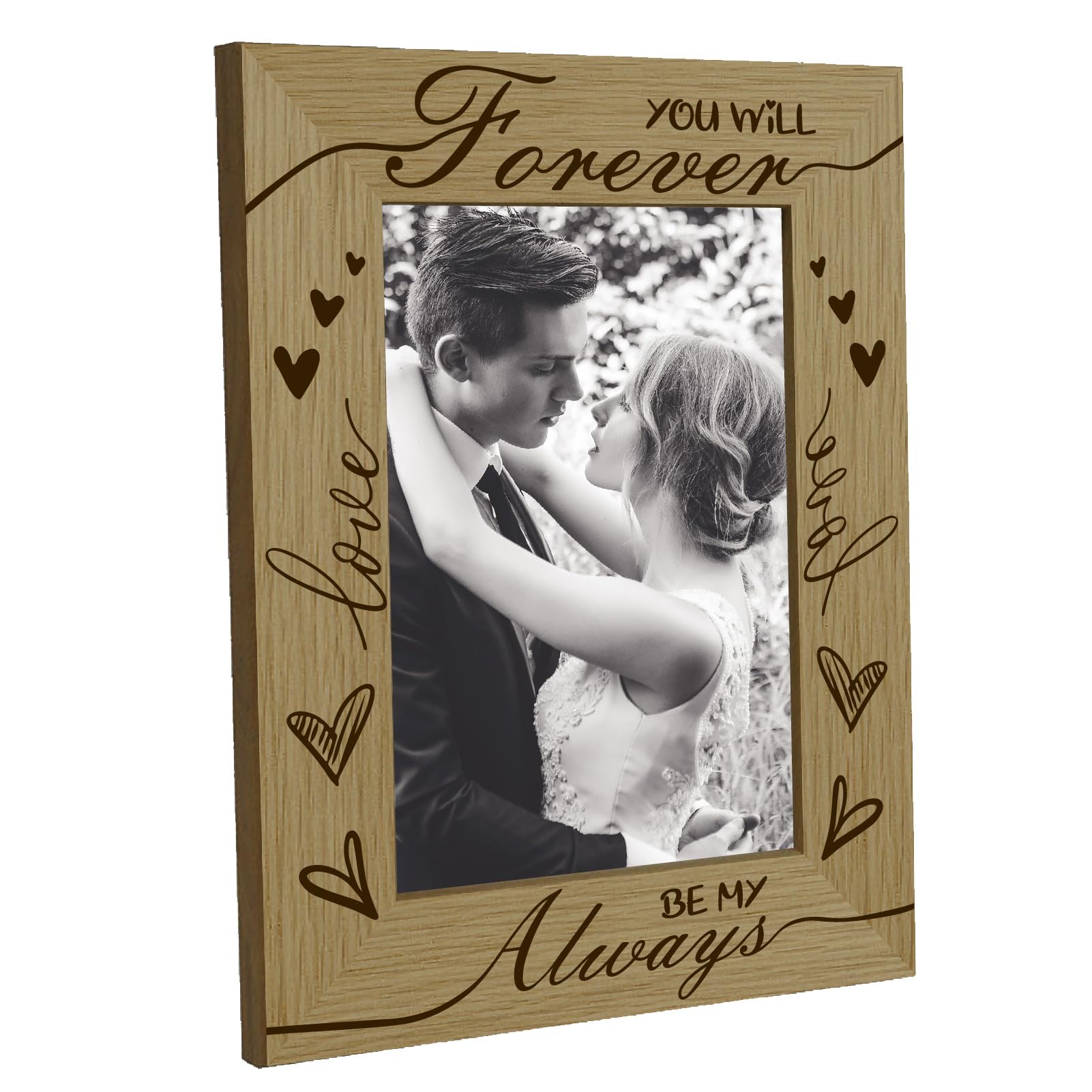CREATCABIN You Will Forever by My Always Picture Frame Wood Photo Frames Engraved Display Wooden Tabletop for Hanging Wall Gallery Wedding Anniversary Christmas Engagement Gifts Home Decor 4 x 6 Inch