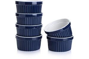 Sweese Porcelain Souffle Dishes, Ramekins - 8 Ounce for Souffle, Creme Brulee and Ice Cream - Set of 6, Navy