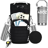 YIQUN Water Bottle Carrier Bag with Strap, Sling Bag for Walking, Hiking, Cycling, Black, 40 Ounces