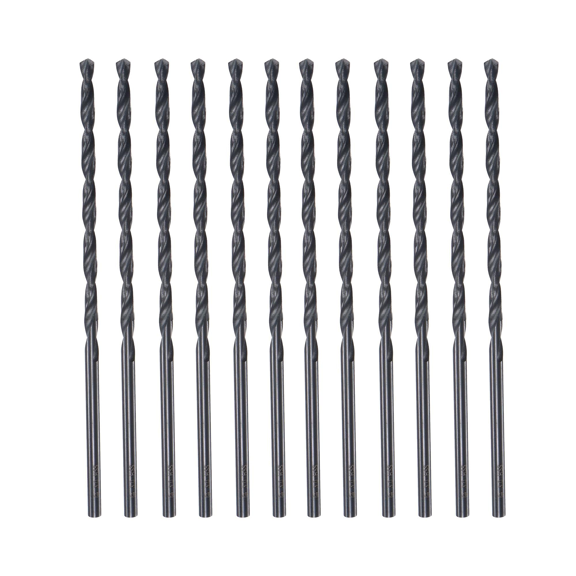 sourcing map High Speed Steel Lengthen Straight Shank Twist Drill Bit Fully Ground Black Oxide 3mm Drill Diameter 100mm Total Length 55mm Drill Bit Length 12 Pcs