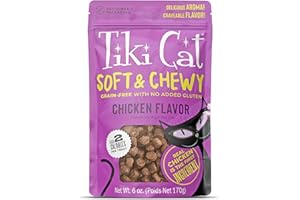 TIKI PETS Tiki Cat Soft & Chewy Treats, Chicken Flavor, 3 Calories Per Treat with Grain-Free and No Added Gluten, 6 oz Pouch (Pack of 1)