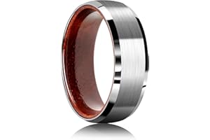 JEWPER Tungsten Rings for Men Womens 8mm Black Silver Fashion Promise Wedding Band Carbide Inner Hole Inlaid Whiskey Barrel Wood Chamfer Frosted Matte Finish Edge Comfort Fit size 7-12