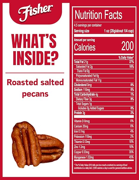 FISHER SNACK ROASTED SALTED PECANS, 4.5 OZ (PACK OF 1), MAMMOTH SALTED PECANS IN RESEALABLE POUCH, PERFECT FOR GIFTING OR PERSONAL ENJOYMENT, CRUNCHY, AND IRRESISTIBLY ROASTED