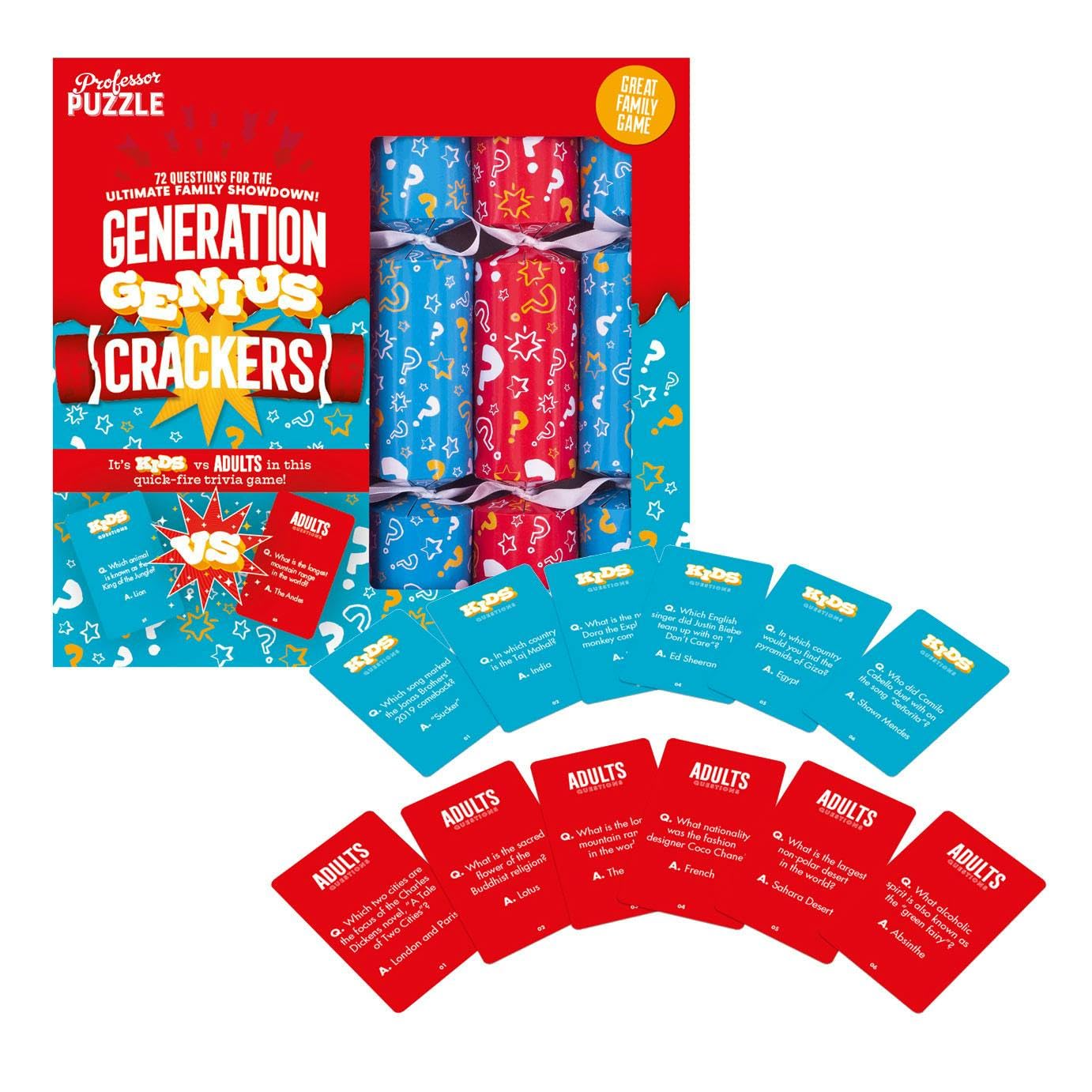 Celebration Crackers Professor Puzzle FSC Mix - Tray of 6 x 12 inch Generation Genius Trivia Game - Eco-Friendly Family Fun Duel: Kids Vs Adults