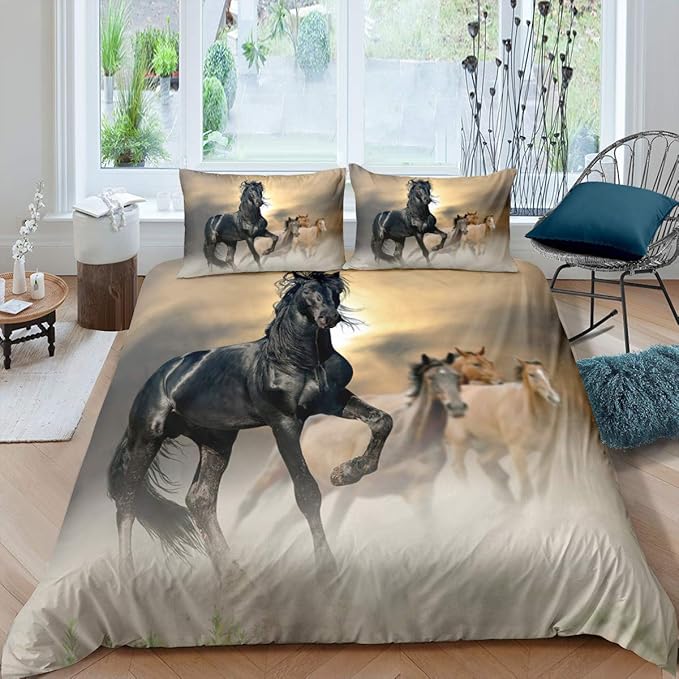 3Pcs Horse Bedding Set Full Size Bedding Duvet Cover Horse Printed Quilt Cover 3D