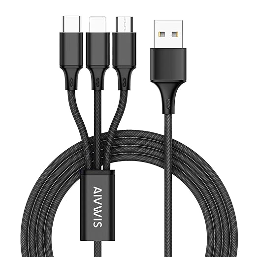 Multi USB Kabel, AIVWIS Multi Ladekabel 3 in 1 Nylon Universal Handy Mehrfach Ladegerät mit Micro USB Typ C für Smartphone, T