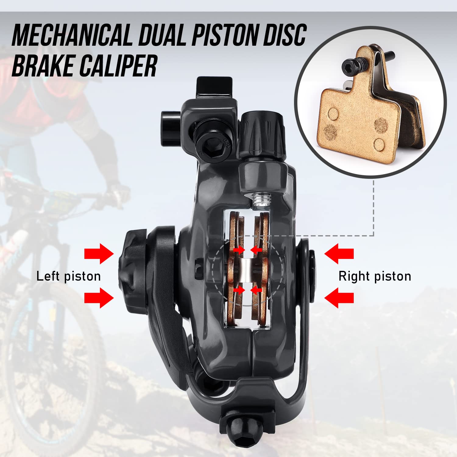 TOBWOLF 1 Pair Mechanical Disc Brake Kit, MTB Front & Rear Disc Brake Caliper with 160mm Rotor, Dual Piston Mechanical Brake Set, Bicycle Accessories for Mountain Bike, Road Bike, BMX - Black