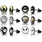 SIISPRI 6Pairs halloween Stud Earrings Mens Earrings Set Hypoallergenic Surgical Stainless Steel Round Circle Button Stud Post Earrings 10MM