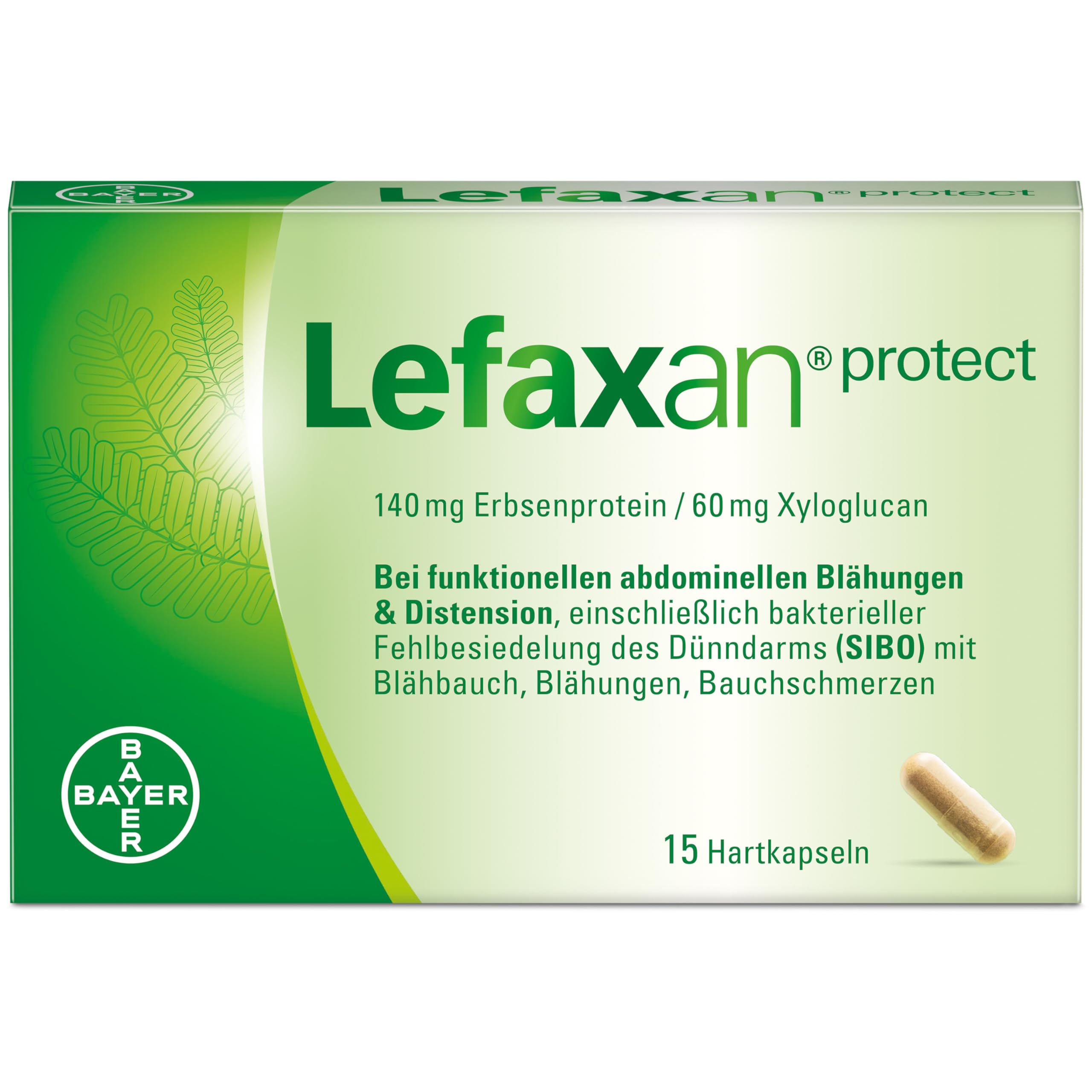 Lefaxan® protect | bei wiederkehrenden funktionellen Blähungen mit Blähbauch und gasbedingten Bauchschmerzen | für die Stärkung der natürlichen Darmbarriere | 15 Kapseln