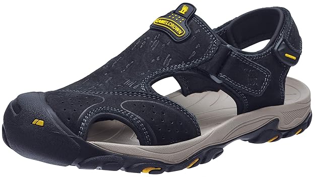 CAMEL CROWN Herren Sandalen Leder Outdoor Sandale Geschlossene Wandersandalen Trekkingsandalen mit Klettverschluss Sommer Wan