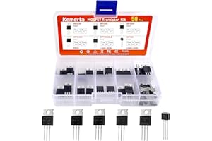 Kemerta 6 Values 50 Pcs MOSFET Transistor Assortment Kit, IRFZ44N IRF530N IRF540N RFP30N06LE 2N7000 IRF9540 N Channel P Channel，Logic Level PMOS NMOS Kit，for Power Switching Application