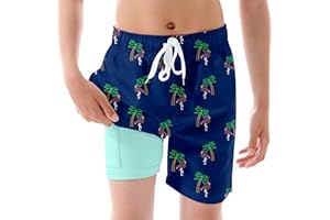 westwolf Boys Swim Trunks with Compression Liner Toddler Boys Swim Shorts Boxer Brief Board Shorts Swimming Set 5-18T