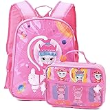 Girls Backpack with Lunch box, School Kids Backpack With Detachable Matching Lunch Bag, Double Front Different Llama Design