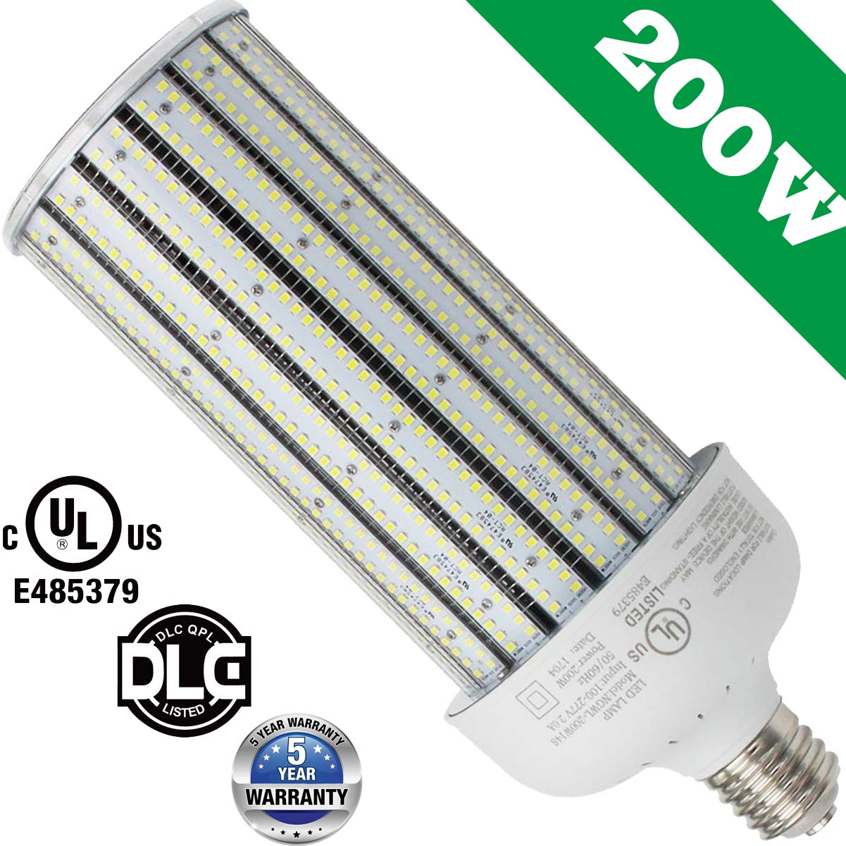 UL DLC 200W LED Corn Bulb E39 Mogul Base Bulb Replace 1000W Metal halide HPS Gym Workshop Warehouse High Bay Light Fxiture 5000K Daylight AC100-277V