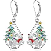 Christmas Tree Earrings Reindeer Earrings for Women S925 Sterling Silver Dangle Studs Leverback XMAS Gifts Holiday Jewelry