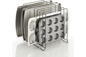 mDesign Large Metal Wire Organizer Rack for Kitchen Cabinet, Pantry, Shelves - Holder with 8 Slots for Baking Sheets, Skillet