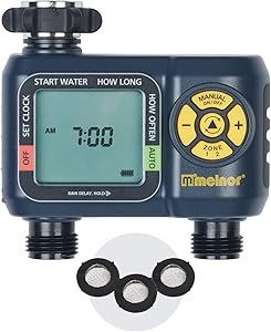 Melnor 65035-AMZ AquaTimer 2-Zone Digital Water Timer with 3 Stainless Steel Filter Washers Set