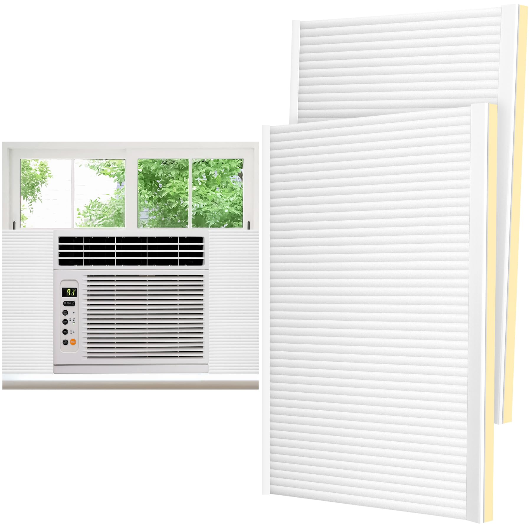 Photo 1 of Window Air Conditioner Foam Insulation Side Panels, AC Side Panels Insulation Kit with 4 U Shape Frames and 4 Adhesive Tapes Insulates Winter Cold and Summer Heat, 17" H x 11" W x 7/8" T, 2 Pack,White
