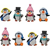 Pinenjoy 8Pcs Miniature Skiing Penguin Figurines Mini Cartoon Antarctica Animal Figures Resin Winter Village Cake Toppers for DIY Birthday Micro Landscape Fairy Garden Crafts