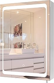 Homfa Armario Baño con Espejo Armario de Pared Armario Colgante con Luz LED de Acero Inoxidable 1 Puerta 2 Compartimentos 50x13x72cm 