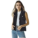 XIOLKI Women's Lapel Blue Denim Vest Buttoned Vest
